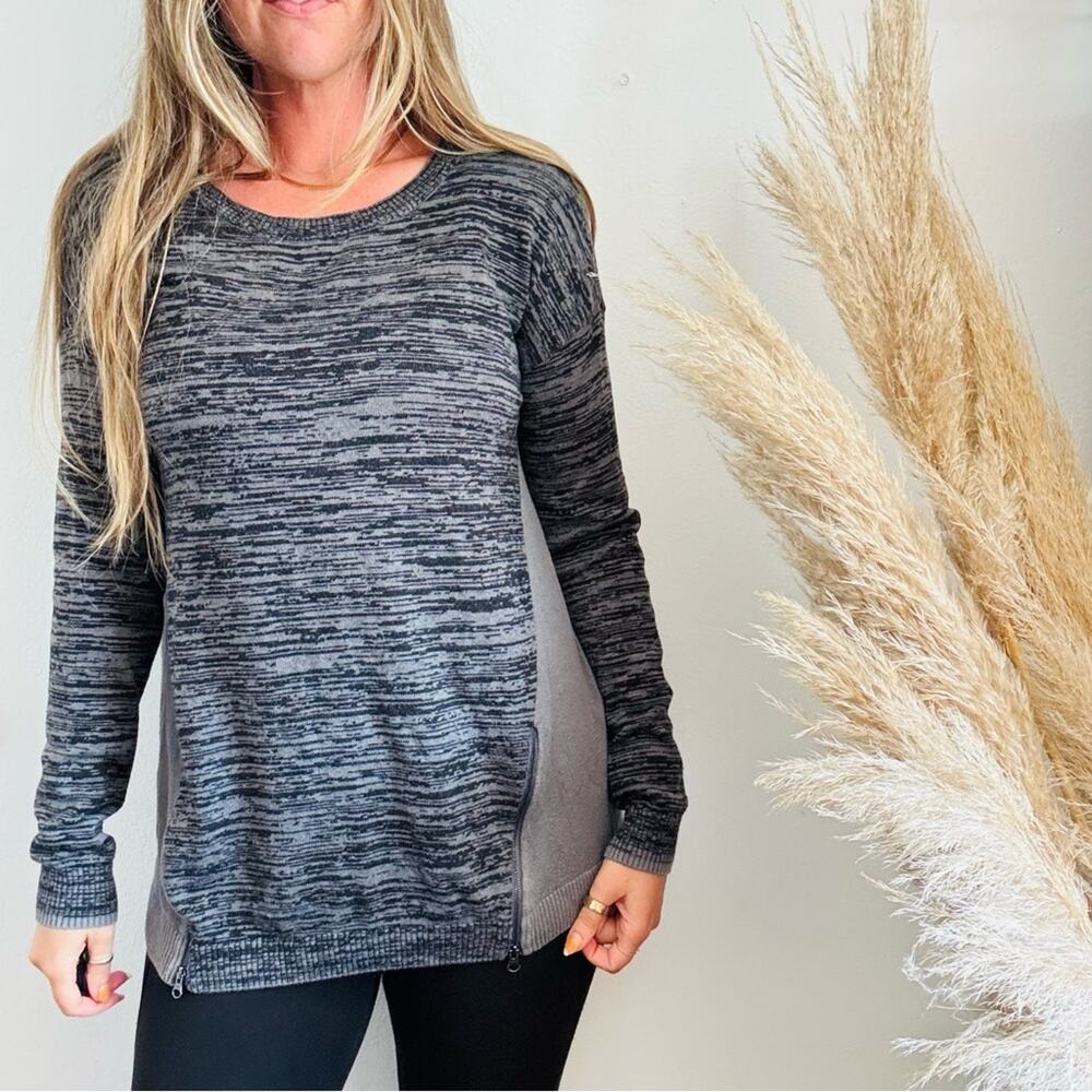 VINTAGE NORDSTROM Dark Grey Gray Pullover Crew Neck Long Sweater Inset Zipper M